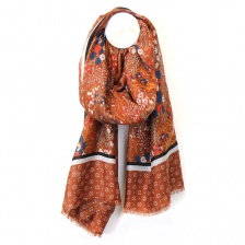 Ginger Mix Floral Scarf with Border by Peace of Mind